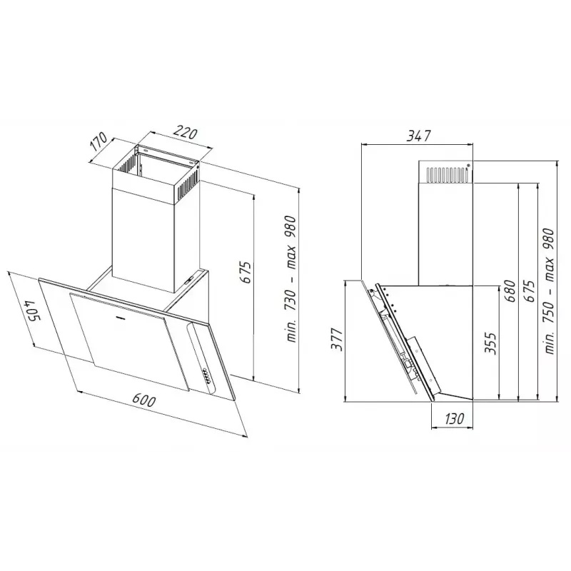 Campana de pared AKPO WK-4 MIRT ECO — 450 m³/h, negra, LED, extracción/recirculación