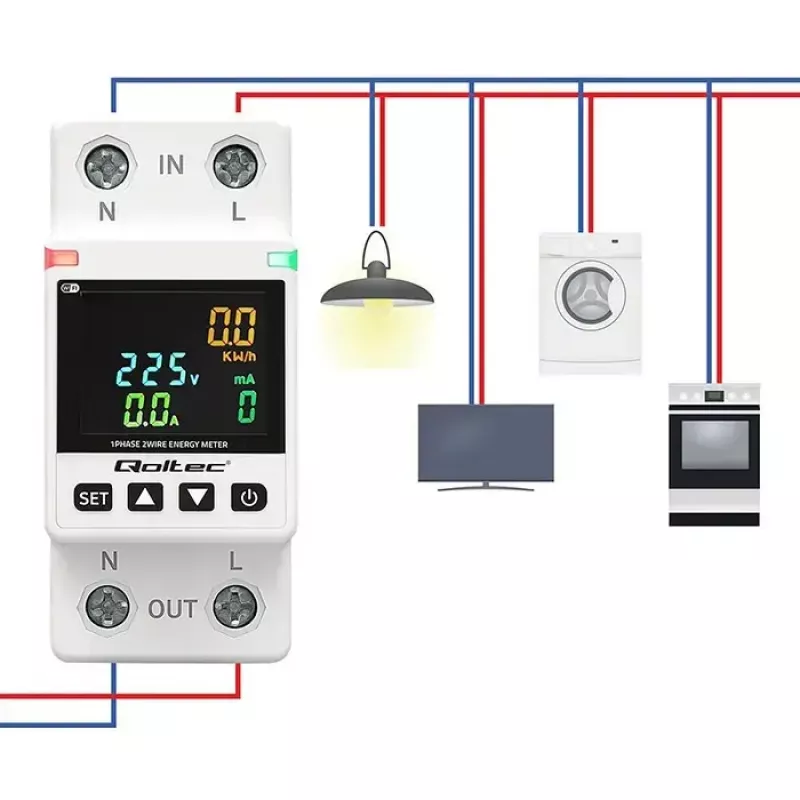 Medidor de consumo eléctrico monofásico QOLTEC 50981 DIN35 230V 50Hz