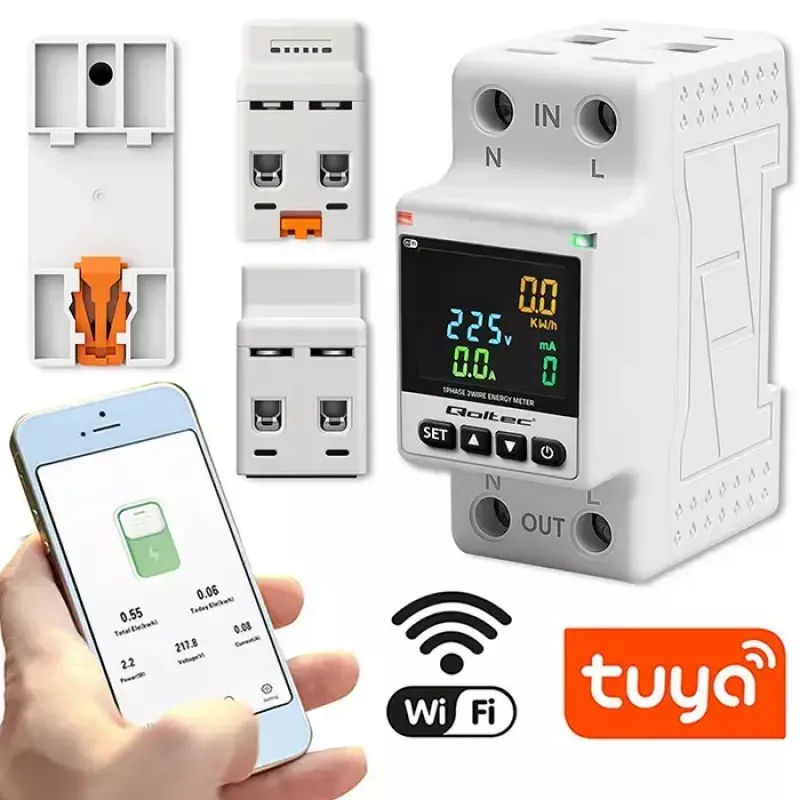 Medidor de consumo eléctrico monofásico QOLTEC 50981 DIN35 230V 50Hz