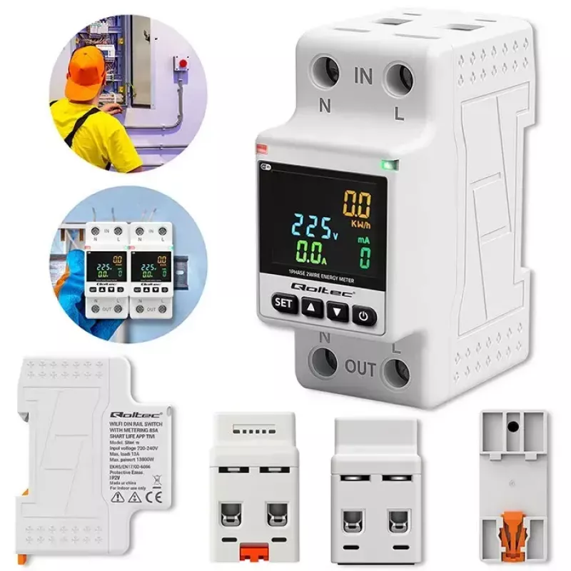 Medidor de consumo eléctrico monofásico QOLTEC 50981 DIN35 230V 50Hz