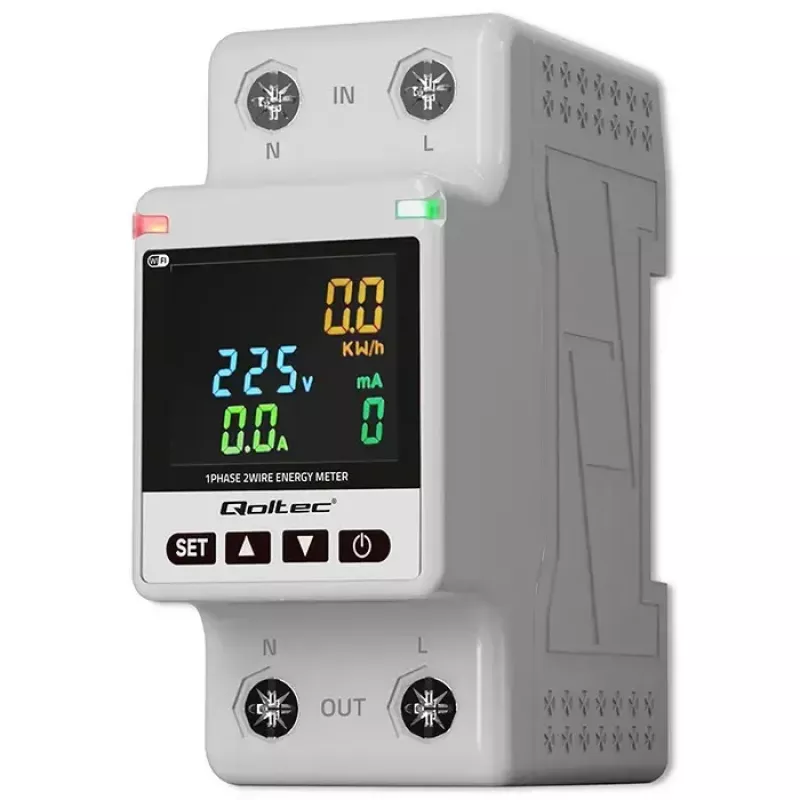 Medidor de consumo eléctrico monofásico QOLTEC 50981 DIN35 230V 50Hz