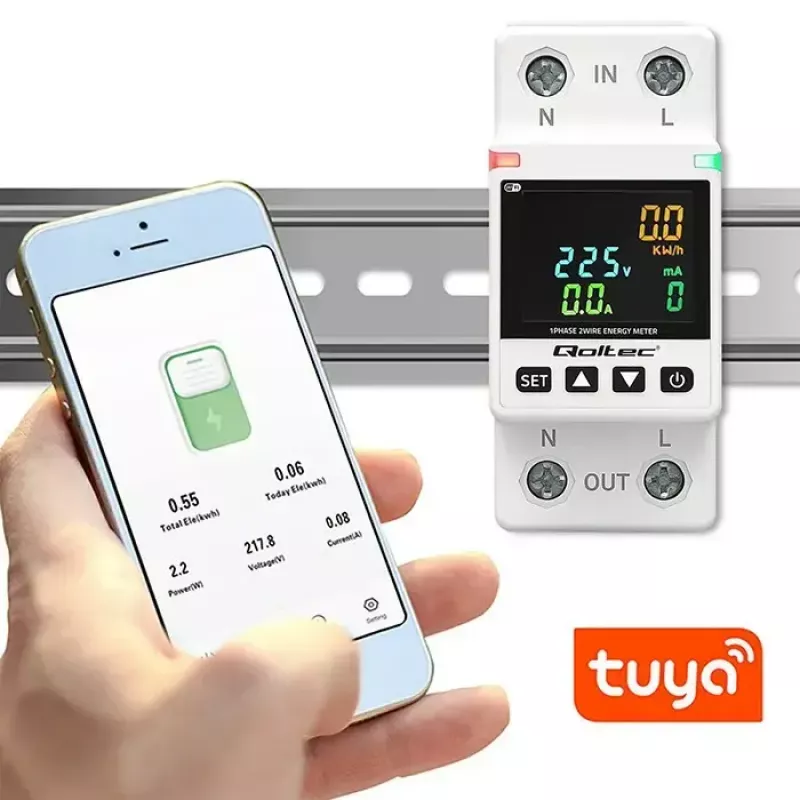 Medidor de consumo eléctrico monofásico QOLTEC 50981 DIN35 230V 50Hz