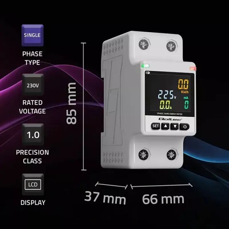 Medidor de consumo eléctrico monofásico QOLTEC 50981 DIN35 230V 50Hz