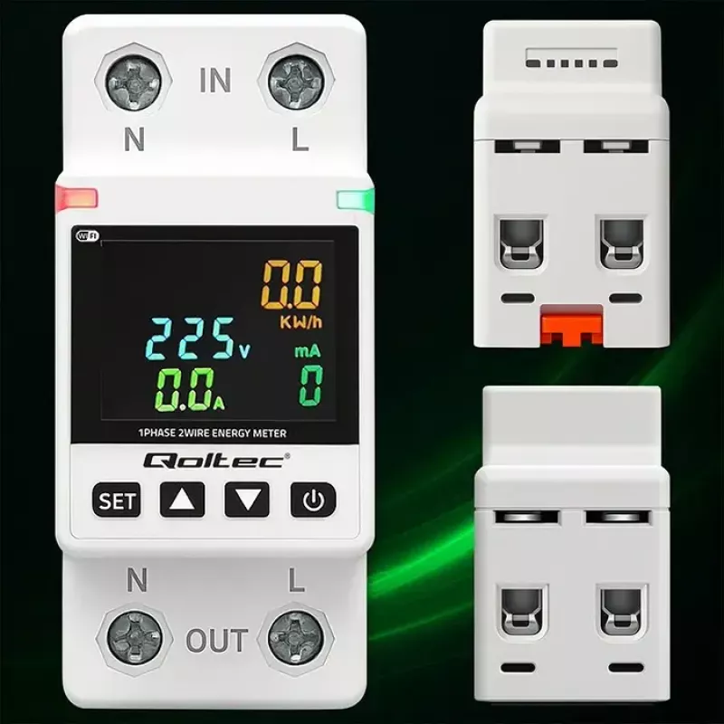 Medidor de consumo eléctrico monofásico QOLTEC 50981 DIN35 230V 50Hz