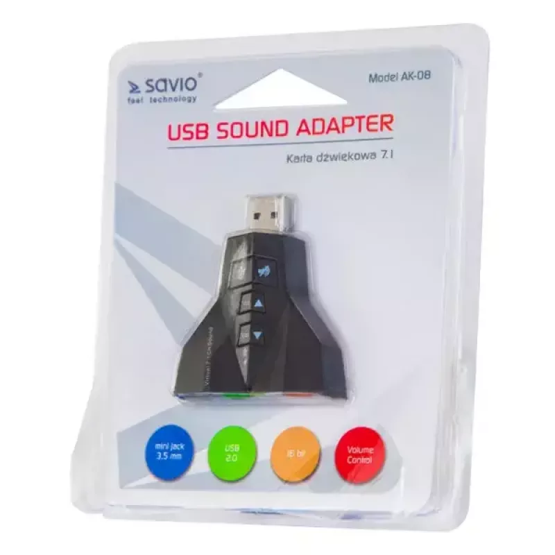 Tarjeta de sonido Savio AK-08 USB 2.0 7.1 interfaz