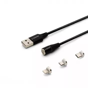 Cable USB 2.0 SAVIO CL-155, USB A a USB-C / Micro-USB B / Lightning intercambiable, 2 m, negro