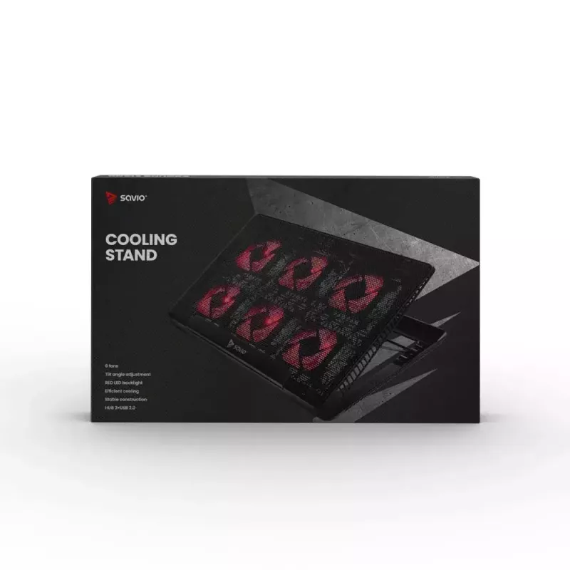 Base refrigeradora para portátil SAVIO COS-01 con 6 ventiladores iluminados 2000 rpm, USB 2.0, para pantallas de hasta 17,3 inch