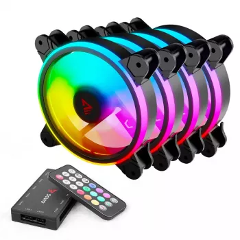 SAVIO FAN-01 Pack de 4 ventiladores ARGB de 120mm con controlador y mando a distancia, negro