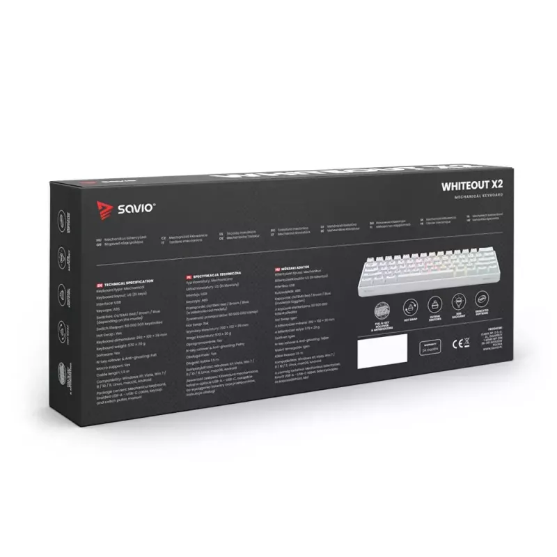 Teclado gaming Savio WHITEOUT X2 RED USB QWERTY mecánico 61 teclas