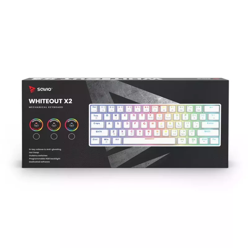 Teclado gaming Savio WHITEOUT X2 RED USB QWERTY mecánico 61 teclas