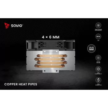 Disipador de aire para CPU SAVIO Vortex X2 negro – ventilador de 120 mm, altura 157 mm, PWM, compatible con LGA 2066