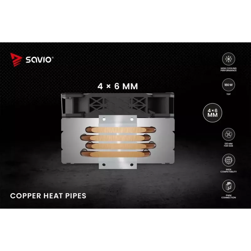 Disipador de aire para CPU SAVIO Vortex X2 negro – ventilador de 120 mm, altura 157 mm, PWM, compatible con LGA 2066