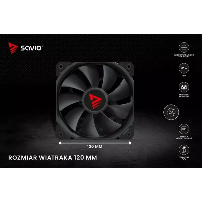 Disipador de aire para CPU SAVIO Vortex X2 negro – ventilador de 120 mm, altura 157 mm, PWM, compatible con LGA 2066
