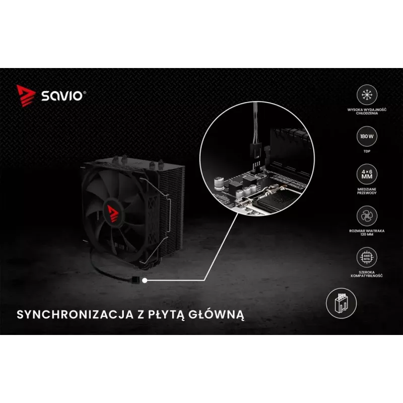 Disipador de aire para CPU SAVIO Vortex X2 negro – ventilador de 120 mm, altura 157 mm, PWM, compatible con LGA 2066