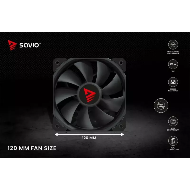 Disipador de aire para CPU SAVIO Vortex X2 negro – ventilador de 120 mm, altura 157 mm, PWM, compatible con LGA 2066