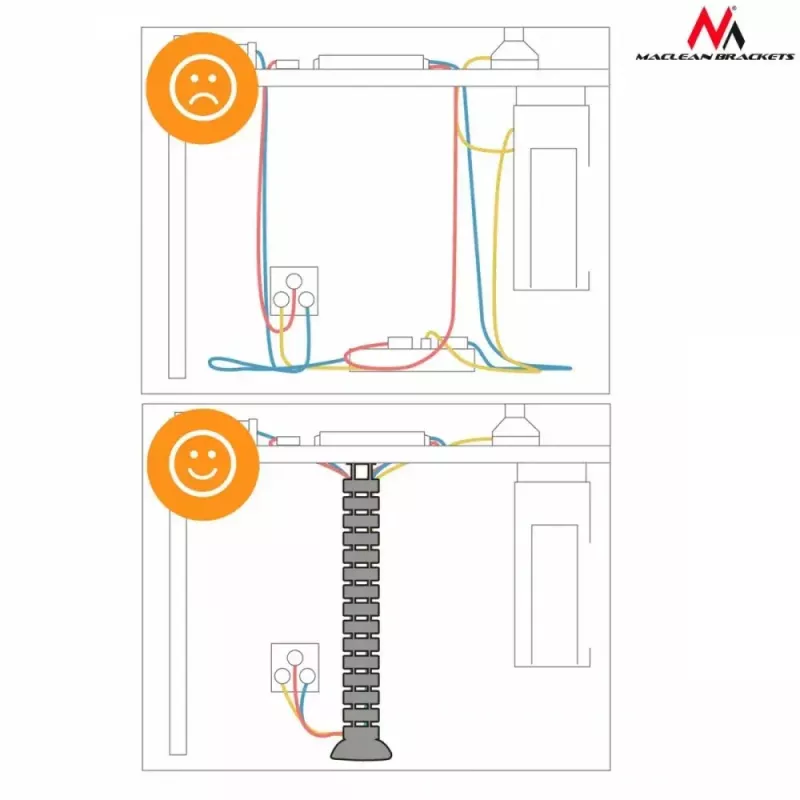 Organizador de cables MACLEAN MC-768B — bandeja de gestión de cables negra para montaje en escritorio