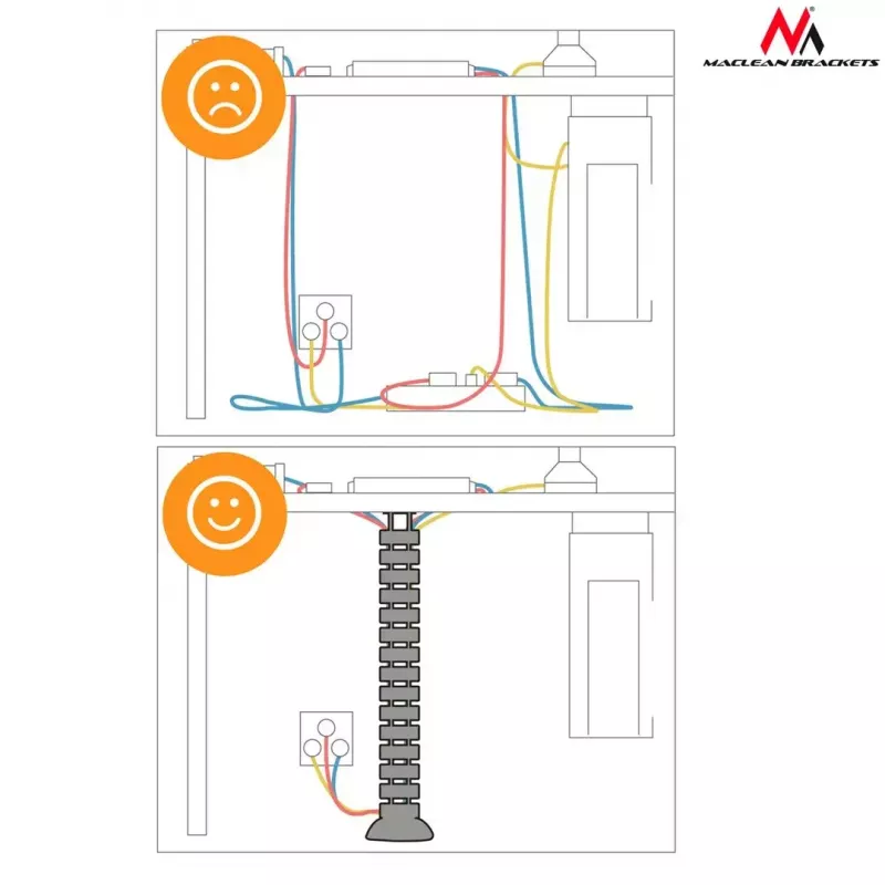Organizador de cables MACLEAN MC-768B — bandeja de gestión de cables negra para montaje en escritorio