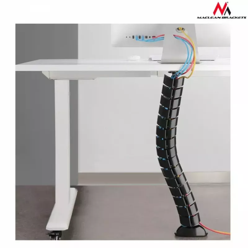 Organizador de cables MACLEAN MC-768B — bandeja de gestión de cables negra para montaje en escritorio