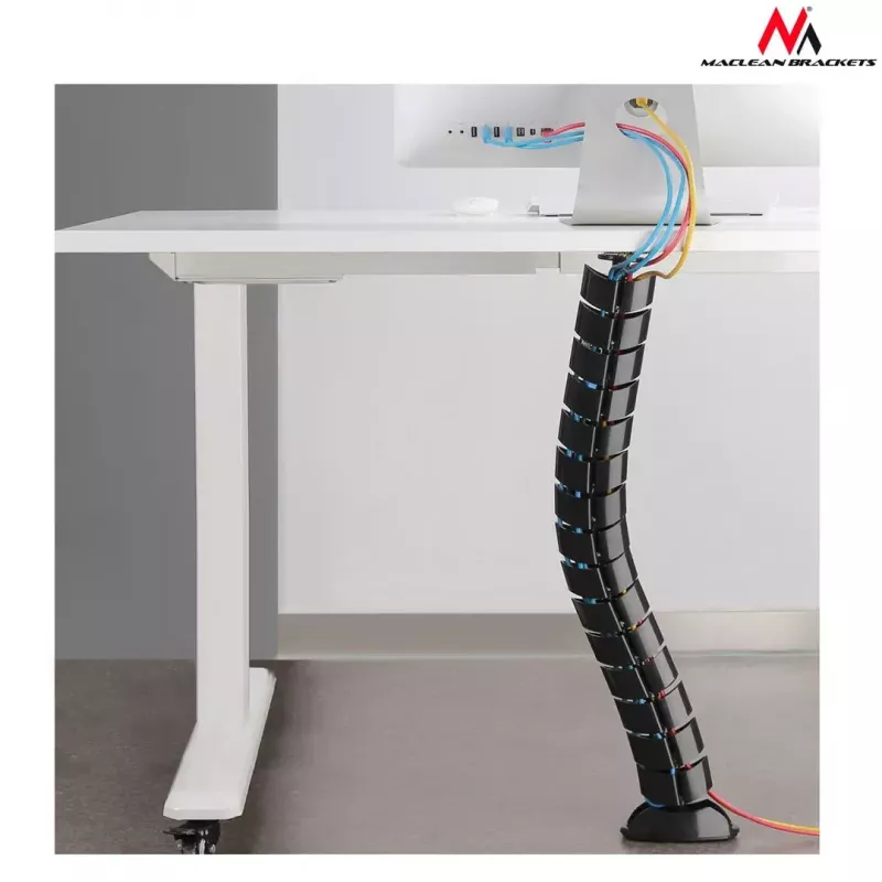 Organizador de cables MACLEAN MC-768B — bandeja de gestión de cables negra para montaje en escritorio