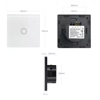 Interruptor táctil de luz MACLEAN MCE703W, frontal de cristal, 1 tecla, 220V