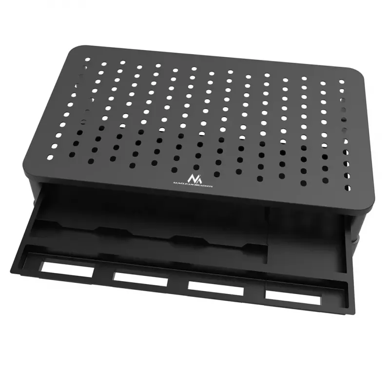 Soporte para portátil MACLEAN MC-946 para dispositivos de 13–32 pulgadas, altura de 3 niveles (11/13/15 cm), cajón, negro, hasta 20 kg