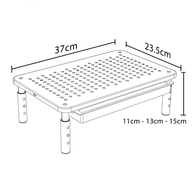 Soporte para portátil MACLEAN MC-946 para dispositivos de 13–32 pulgadas, altura de 3 niveles (11/13/15 cm), cajón, negro, hasta 20 kg
