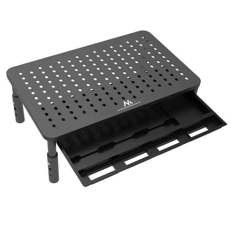 Soporte para portátil MACLEAN MC-946 para dispositivos de 13–32 pulgadas, altura de 3 niveles (11/13/15 cm), cajón, negro, hasta 20 kg