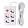 Regleta de enchufes MACLEAN MCE393 W — 4 enchufes + 3×USB, 110–240V, 2,1A USB, 2500W, 3 m, blanco