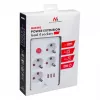 Regleta de enchufes MACLEAN MCE393 W — 4 enchufes + 3×USB, 110–240V, 2,1A USB, 2500W, 3 m, blanco