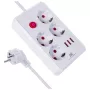 Regleta de enchufes MACLEAN MCE393 W — 4 enchufes + 3×USB, 110–240V, 2,1A USB, 2500W, 3 m, blanco