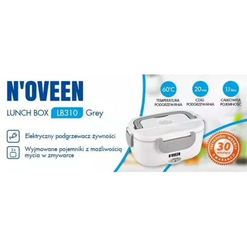 Fiambrera eléctrica NOVEEN LB310 gris – recipiente portátil con calefacción para alimentos, alimentación por USB, un compartimento