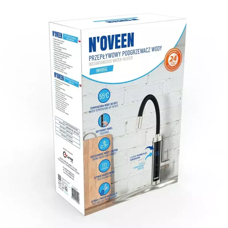 N'OVEEN IWH955 calentador de agua instantáneo, negro/plata