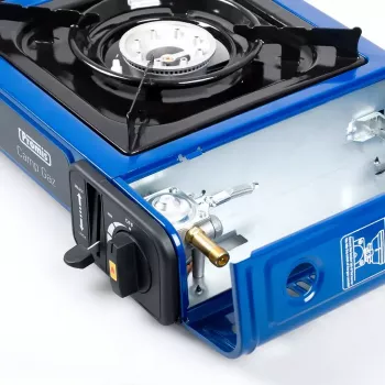 Hornillo de gas de camping PROMIS KGC100 — placa de sobremesa GLP de 1 fuego, carcasa de metal, mando giratorio frontal