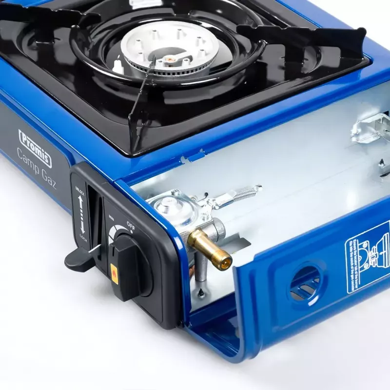 Hornillo de gas de camping PROMIS KGC100 — placa de sobremesa GLP de 1 fuego, carcasa de metal, mando giratorio frontal