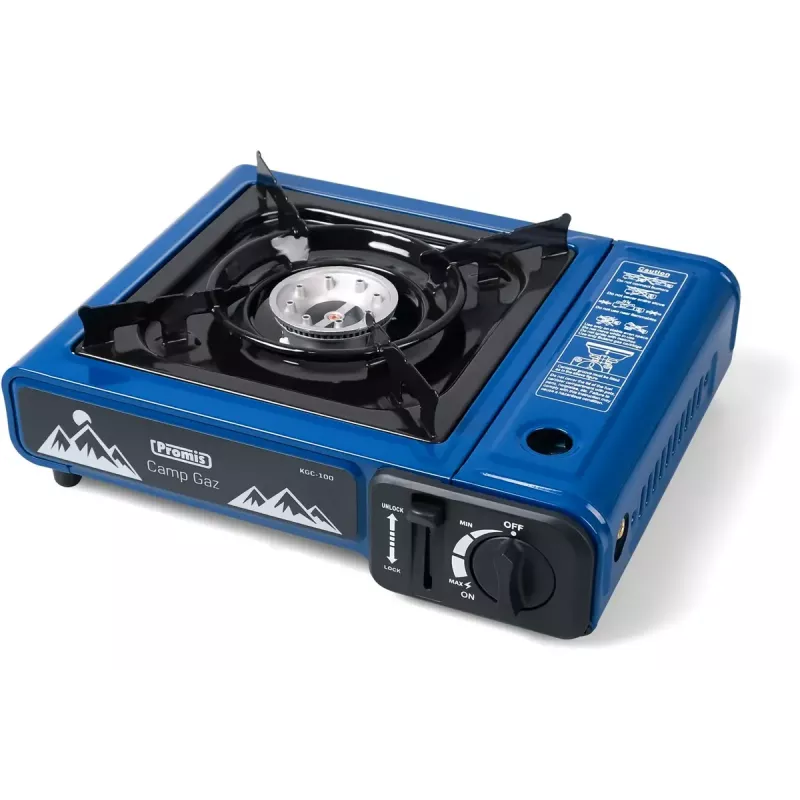 Hornillo de gas de camping PROMIS KGC100 — placa de sobremesa GLP de 1 fuego, carcasa de metal, mando giratorio frontal