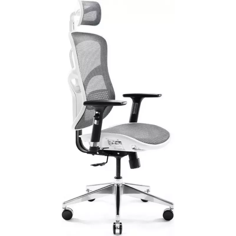 Silla de oficina ergonómica Diablo Chairs V-Basic blanca-gris – altura e inclinación ajustables, reposabrazos, soporte lumbar