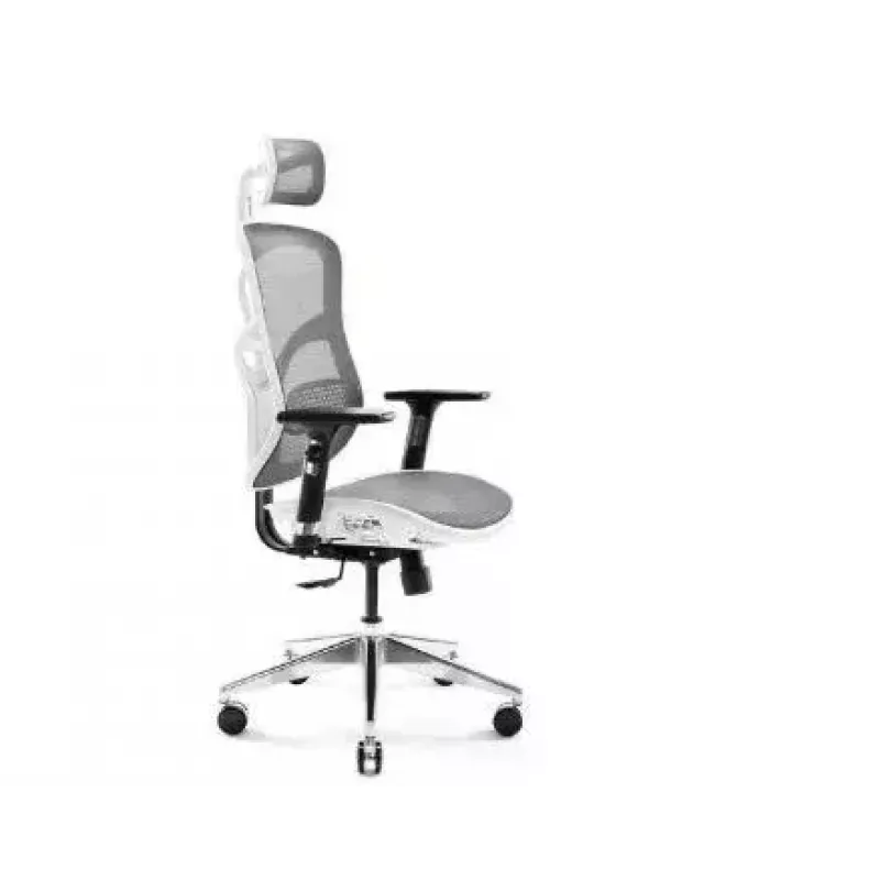 Silla de oficina ergonómica Diablo Chairs V-Basic blanca-gris – altura e inclinación ajustables, reposabrazos, soporte lumbar