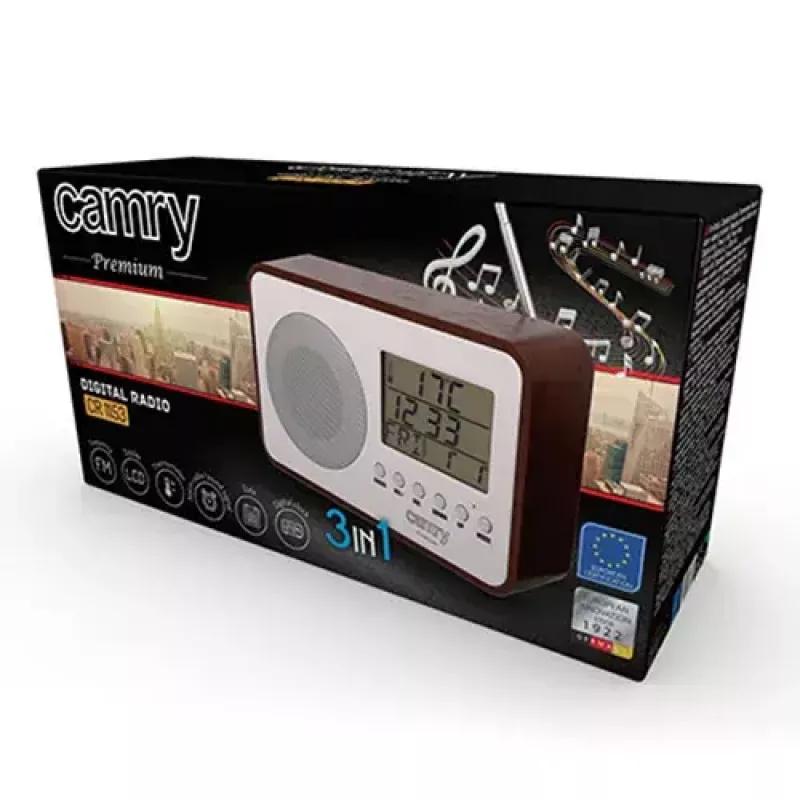 Radio portátil Camry CR 1153 — radio FM de bolsillo con pantalla LCD, altavoz único, búsqueda digital automática de emisoras, funcionamiento con corriente continua