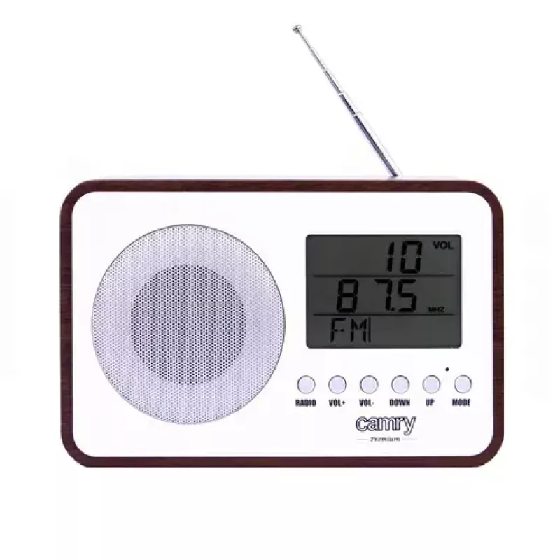 Radio portátil Camry CR 1153 — radio FM de bolsillo con pantalla LCD, altavoz único, búsqueda digital automática de emisoras, funcionamiento con corriente continua