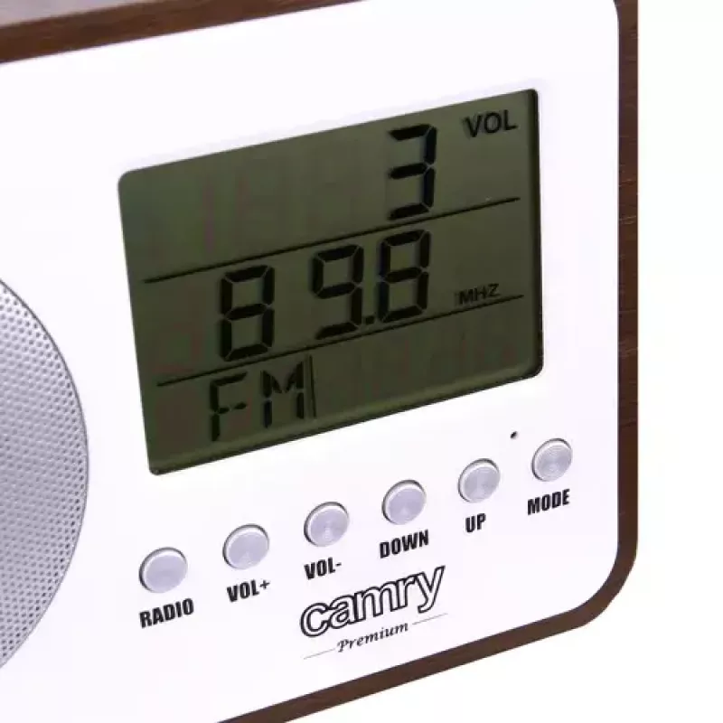 Radio portátil Camry CR 1153 — radio FM de bolsillo con pantalla LCD, altavoz único, búsqueda digital automática de emisoras, funcionamiento con corriente continua