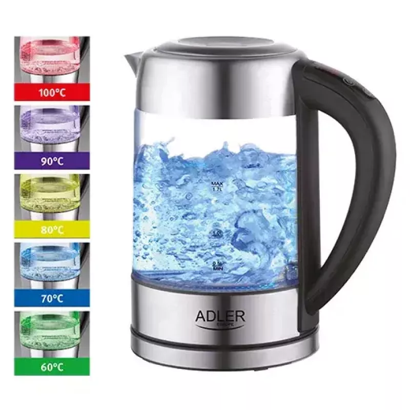 Hervidor Adler AD 1247 1,7 l 2200 W cuerpo de cristal elementos de acero inoxidable negro
