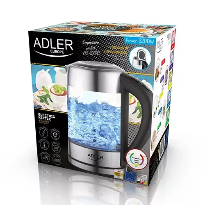 Hervidor Adler AD 1247 1,7 l 2200 W cuerpo de cristal elementos de acero inoxidable negro