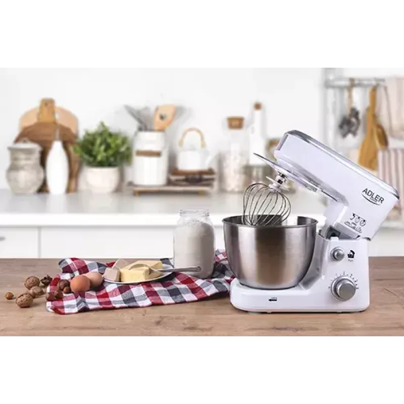 Robot de cocina Adler AD 4216, 500 W, bol de acero inoxidable de 4 l, blanco