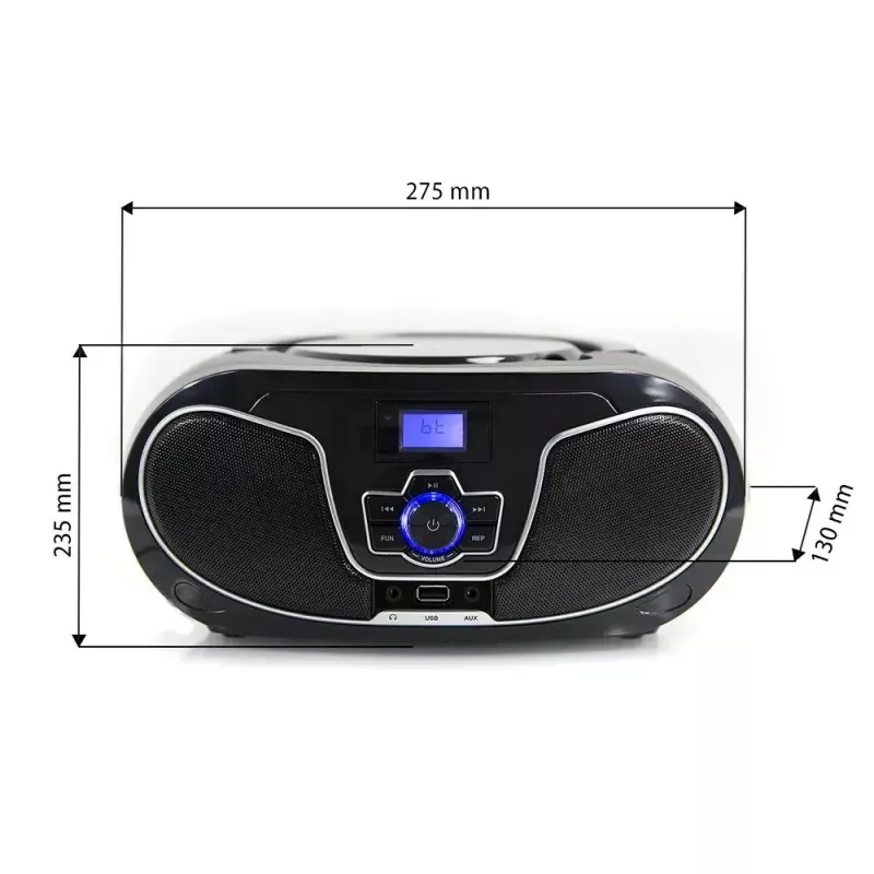 Radio casete portátil MANTA BBX007 con Bluetooth 5.0, radio FM (87,5–108 MHz), LCD, antena telescópica