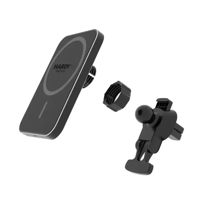 Cargador inalámbrico para coche 3MK HARDY MagCharger — coche USB-C 5/9V, carga inalámbrica rápida, negro