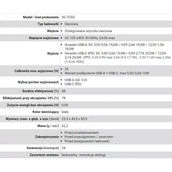Cargador USB-C everActive SC-370Q 25W QC3.0 carga rápida USB