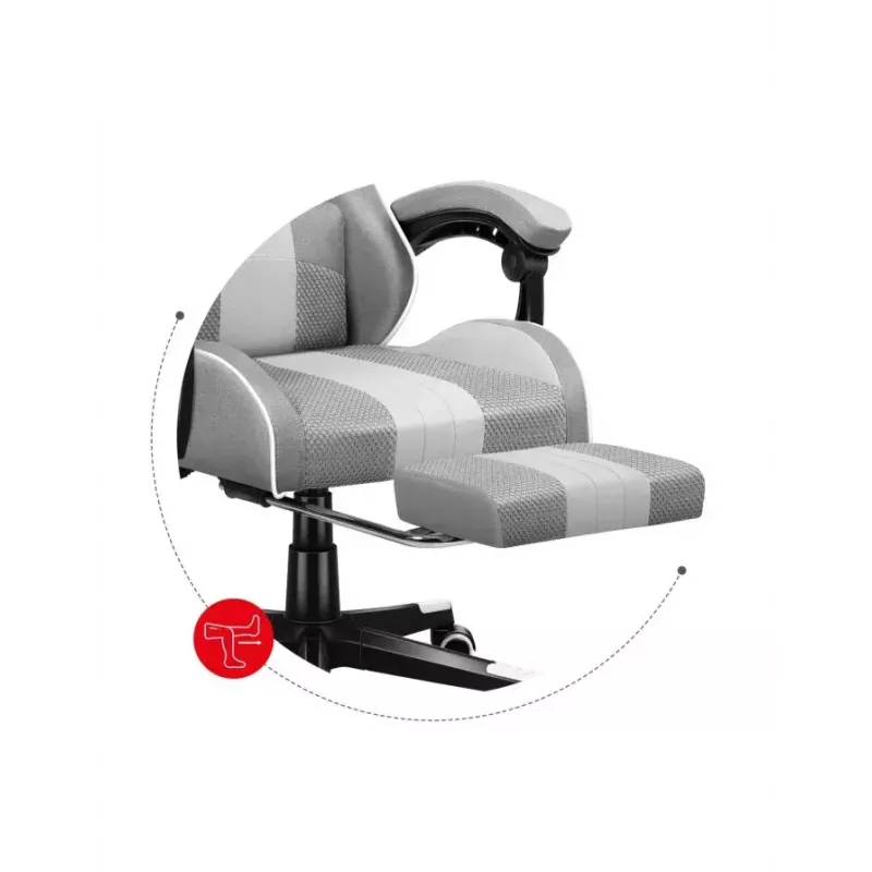 Silla gamer Huzaro FORCE 4.7 asiento envolvente gris – tejido, asiento y respaldo acolchados, reposapiés, peso máx. 140 kg, altura 113–123 cm