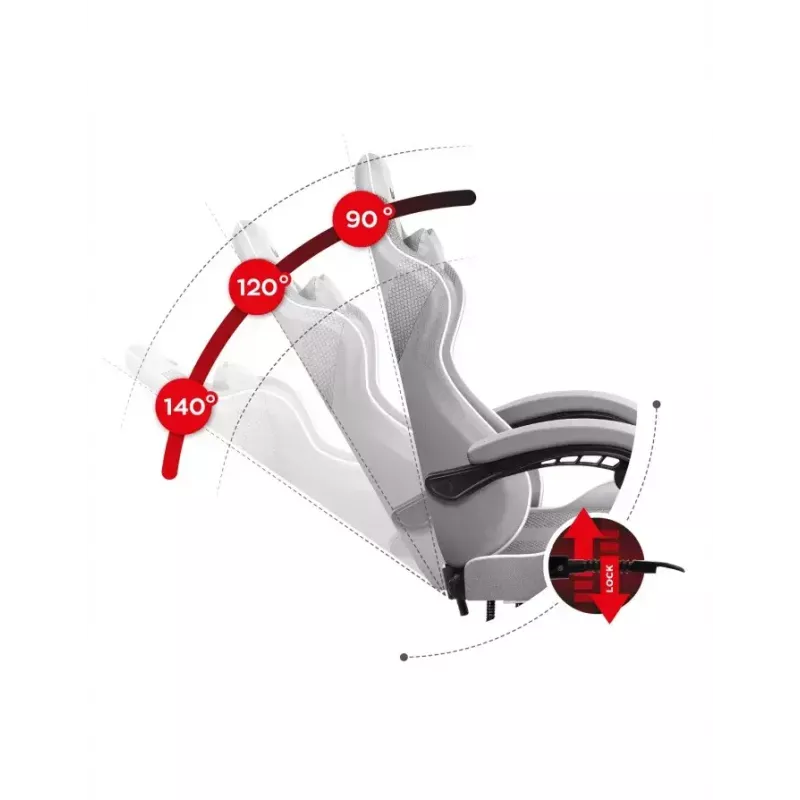 Silla gamer Huzaro FORCE 4.7 asiento envolvente gris – tejido, asiento y respaldo acolchados, reposapiés, peso máx. 140 kg, altura 113–123 cm