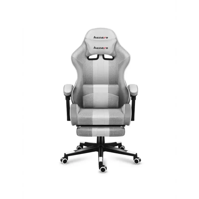 Silla gamer Huzaro FORCE 4.7 asiento envolvente gris – tejido, asiento y respaldo acolchados, reposapiés, peso máx. 140 kg, altura 113–123 cm