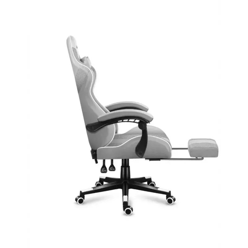 Silla gamer Huzaro FORCE 4.7 asiento envolvente gris – tejido, asiento y respaldo acolchados, reposapiés, peso máx. 140 kg, altura 113–123 cm